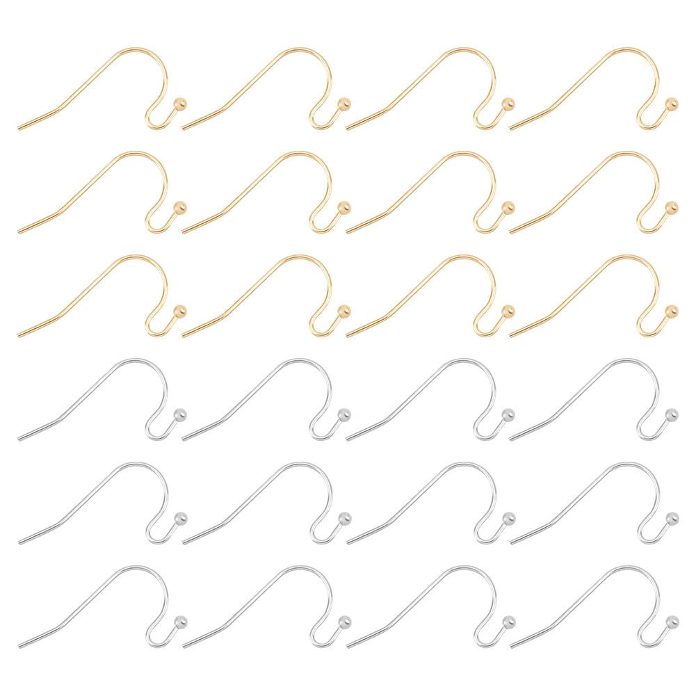 UNICRAFTALE About 100Pcs 2 Colors Stainless Steel Earring Hooks Shepherd's Hook Ear Wire Metal Earwire Hooks Earring Hooks with Ball for DIY Earring Jewelry Making Supplies Golden