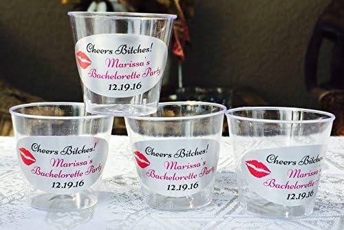 50 PERSONALIZED 1oz. PLASTIC SHOT Cups for Woman's Bachelorette Party/Event, SILVER FOIL DECORATION, Disposable cups makes great bar favors or supply! by The Camera Depot