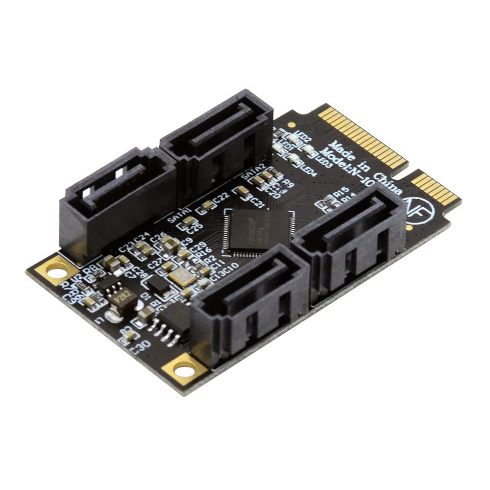 cablecc Mini PCI-E PCI Express to 6Gbps Four Ports SATA 3.0 Adapter Converter Hard Drive Extension Card for SSD