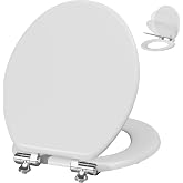 Angol Shiold Slow Close Wooden Toilet Seat (Round, White) | Round Toilet Seat, Soft Close, Zinc Alloy Hinges, Easy to Install and Clean, Scratch Resistant Wood Surface