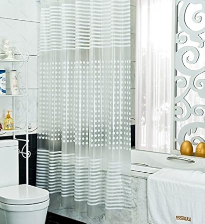 JERN EVA Modern Waterproof Polyester Shower Curtain with 12 Hooks(White, 200x200cm)