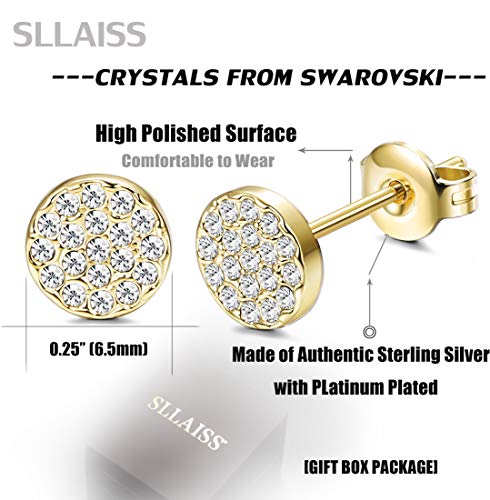 Sllaiss Mini Disc Pave Stud Earrings for Women Girls Made with Swarovski Crystals Minimalist Earrings With Gift Box Gold