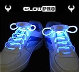 GlowPRO LED Shoelaces - Glow in the Dark Dazzling Neon Rainbow Colors are Cool Fun for Disco Party Cosplay and Hiphop Dance Raves. Flashing Lights for High Visibility Night Safety Biking - BLUE