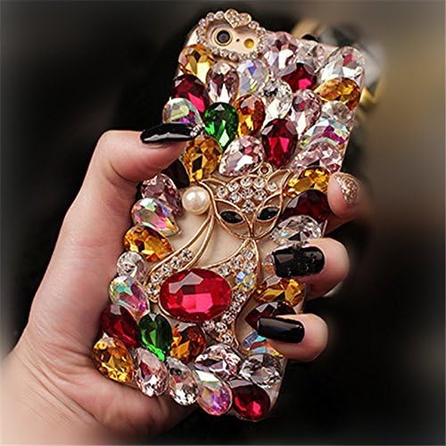 3D Handmade Luxury Bling Sparkle Crystal Rhinestone Civet Cat Diamond Gemstone Glitter Case for Samsung Galaxy A6 Plus 2018/Galaxy A9 Star Lite (Red)