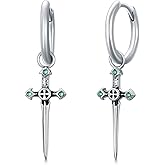 Sterling Silver Medieval Sword Dangle Drop Earrings Dagger Hoop Earrings Cross Knives Earrings for Women Girls Boys Men