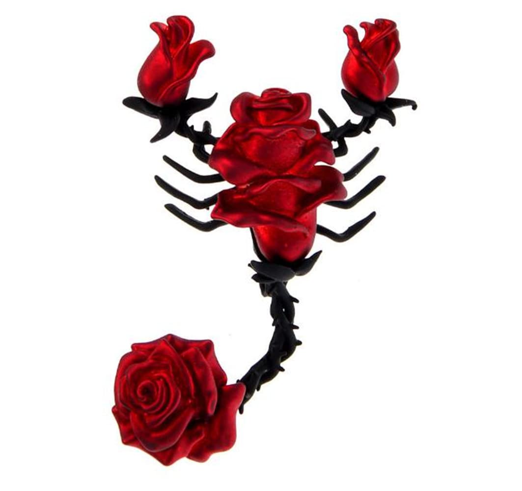 Red Rose Design Scorpion Brooch Ladies Big Enamel Flower Insect Scarf Buckle Jewelry Gift for Women Party
