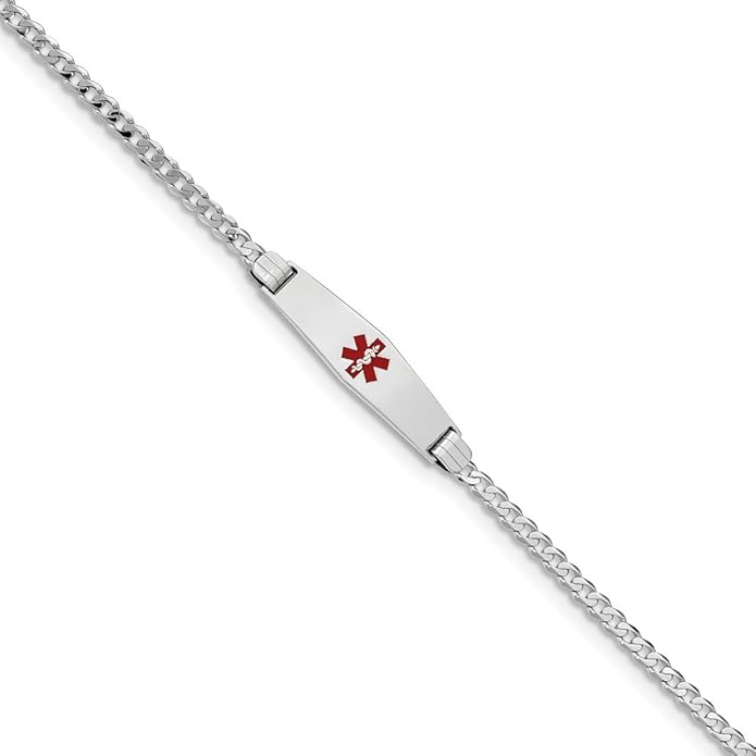 Diamond2Deal Herren 14 K Weiß Gold Rot Emaille flach Panzerkette Link Medical ID Armband Größe 8 in