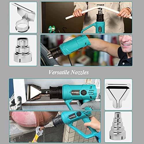 RHAEGON 1500W Heat Gun Variable Temperature Control (122℉-1202℉) and Dual Air Flow Hot Air Gun with Protective Nozzle Guard, Overload Protection, 4 Nozzles for Crafts and Home Improvement