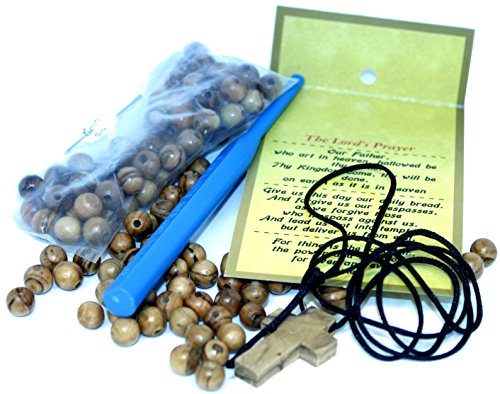 Holy Land Market Rosary Making kit - with 6 and 8 mm Beads, Knotting or Threading Tool - Made