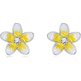 HKPATOP Plumeria Earrings 925 Sterling Silver Hawaiian Stud Earrings Flower Jewelry Gifts for Women