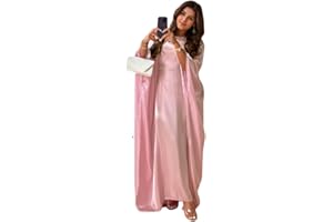 RLLJS Women Abaya Dress Ramadan Eid Summer Satin Islam Muslim Batwing Sleeve Maxi Dress Kaftan Robe Ramadan Clothes