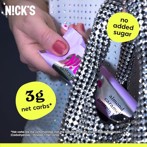 Nick\'s Protein Bars Chocolate Caramel | 15g protein | 190 calories | Low Carb Keto Friendly Snacks No Added Sugar (Multipack 24 bars x 50g)