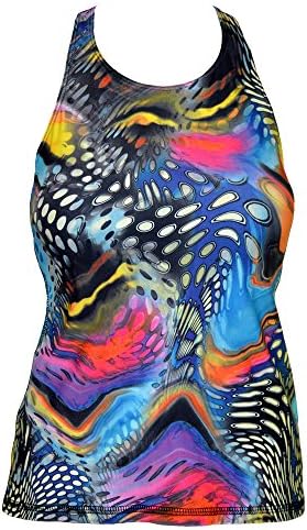 Bpassionit Activewear T-back Tank Top with Built-in Bra (Medium, Urban Multi)