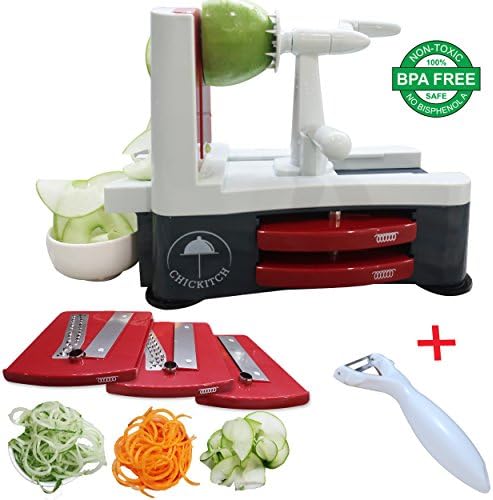 Spiralizer 3-Blade Vegetable Slicer Strongest and Heaviest Duty Kitchen Gadgets Tool For Home &amp; Kitchen Or Commercial Use Best Way To Make Good Veggie Pasta And Spaghetti Salad / Bonus Free Peeler