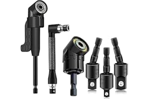6PCS Right Angle Drill Attachment Set 360 Rotatable Impact-Grade Socket Adapters 1/4 3/8 1/2 Steel 105 Degree Hex Shank 90 De