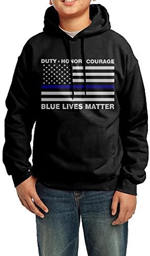 Teen Boys & Girls Blue Lives Matter Police Blue Line Us Flag Pullover Hooded Sweatshirt Large Black