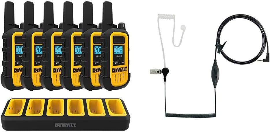 DEWALT DXFRS300 1 Watt Heavy Duty Walkie Talkies - Waterproof, Shock Resistant, Long Range & Rechargeable Two-Way Radio with VOX (6 Pack w/ Gang Charger) (DXFRS300-BCH6)