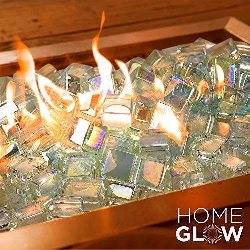 HomeGlow Fire Glass Cubes. Clear Platinum Reflective Luster. Premium