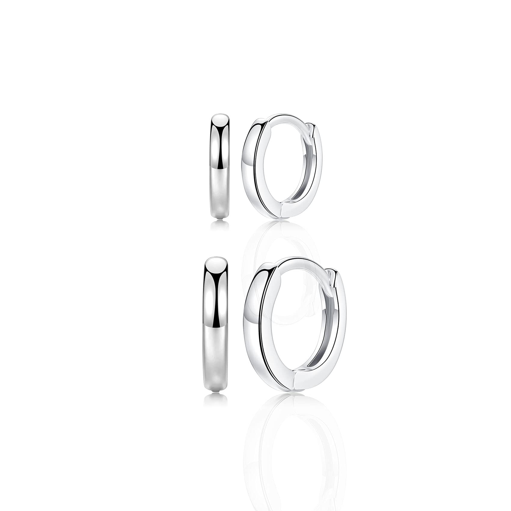Silver Hoop Earings for Womens - 2 Pairs Small Hoop Earrings Sterling Silver Cartilage Sleeper Hoops, Girls Silver Earrings Set | Hypoallergenic Helix Tragus Jewellery Endless Huggie Hoops for Men