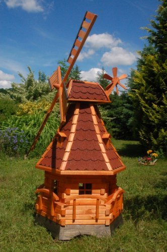 Windmühle, Gartenwindmühle, Windmühlen aus Holz, kugelgelagert 1,4m imprägniert (rot)