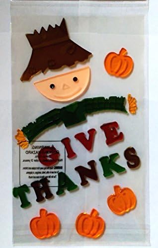 Fall Gel Window Clings ~ Give Thanks, Scarecrow and Pumpkins (1 Sheet, 15 Clings)