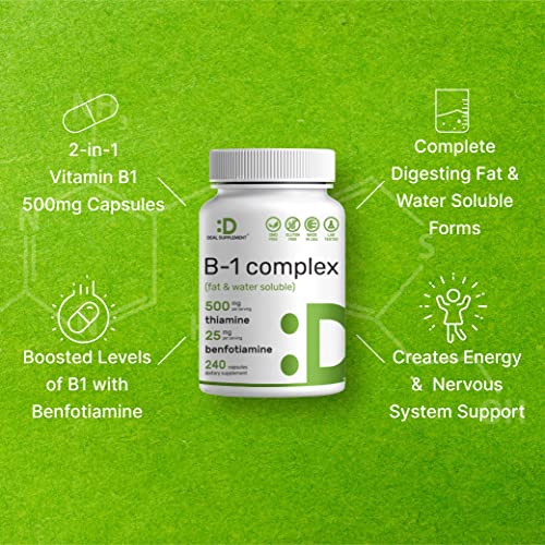 Vitamin B1 500mg with Benfotiamine, 240 Capsules 2 in 1 Enhanced