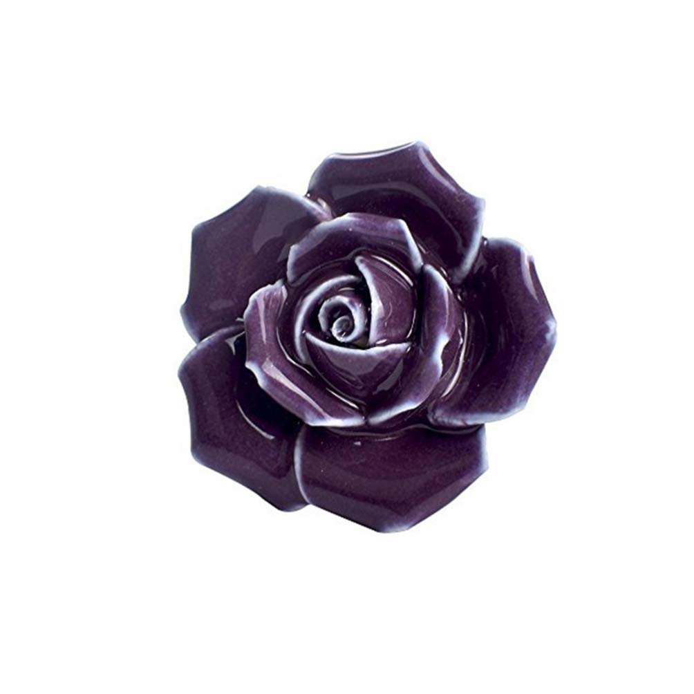 IMIKEYA 2pcs-Pack Ceramic Vintage Floral Rose Dresser Closet Kitchen Cupboard Drawer Knobs Handle Decor Pulls w/Screws (Purple)