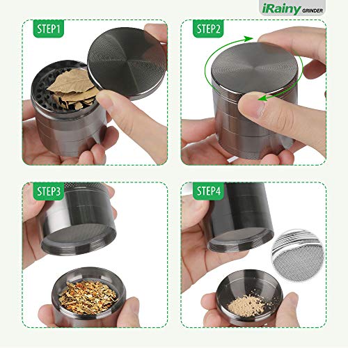 iRainy [5 Piece] Spice Herb Grinder with Pollen Catcher, 2.1 Inch, Metal Black (Grey) - Thumbnail 3