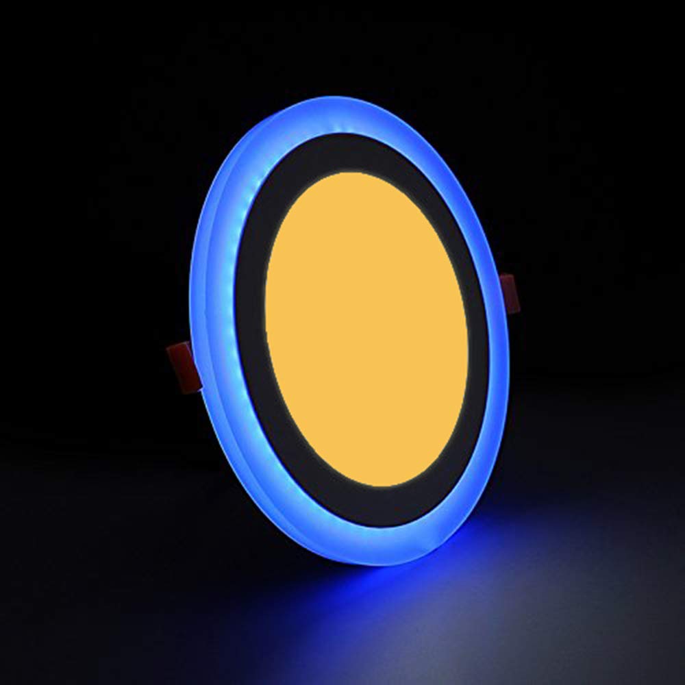 G.W.S® 6W+3W Blue Edge Lit Round Circle LED Recessed Flat Panel Downlight Ceiling Light Warm White, LED Driver Included