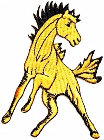 wild gold horse race riding jumbing 3'' x 7.5'' inches Jacket T- shirt Patch Sew Iron on Embroidered Badge Sign Costum