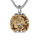 Valyria Cremation Jewelry Urn Pendant Necklace with Hollow Diamond Butterfly Beads Engraved 'Always in my heart',Gold Plated