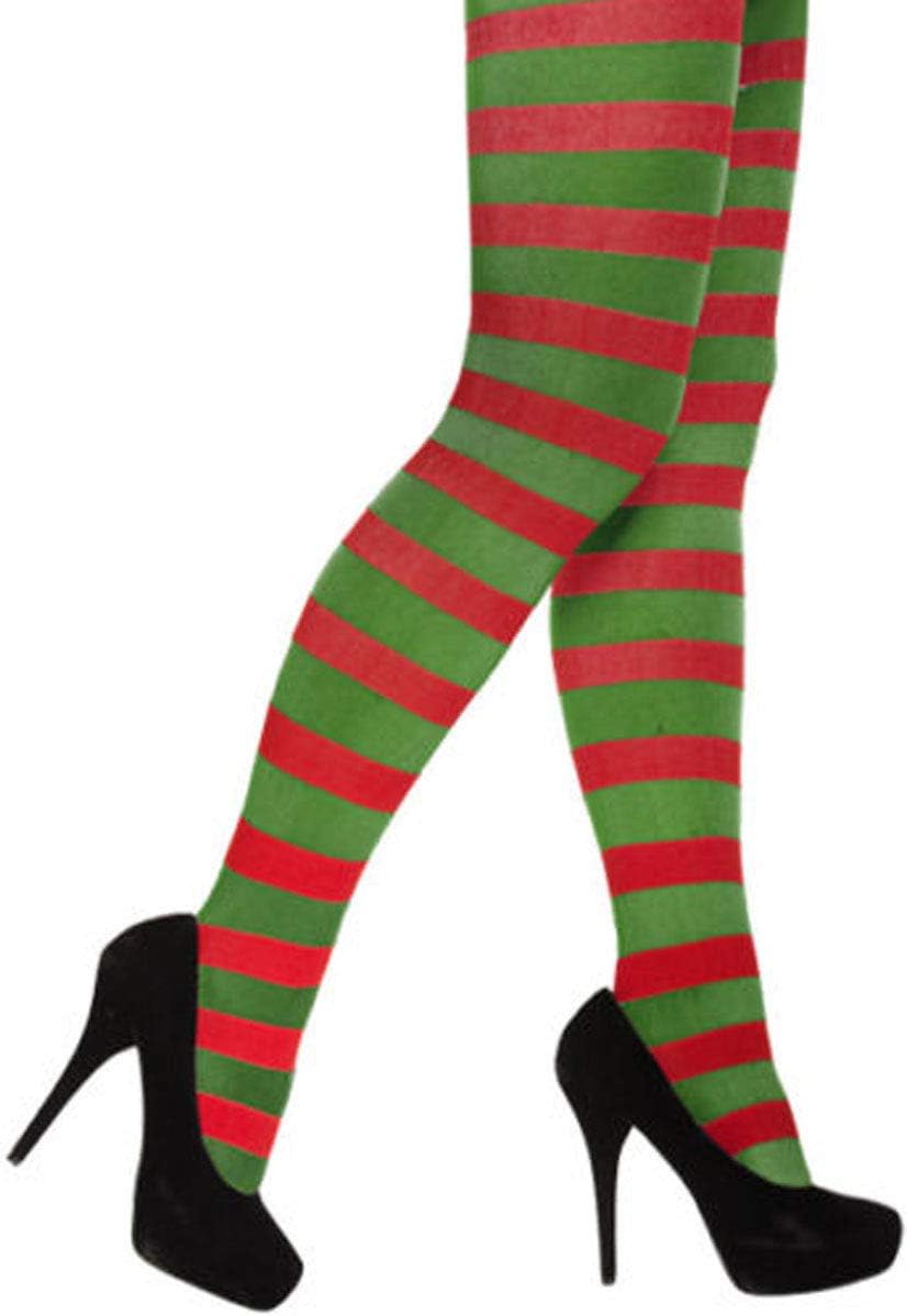 labreeze Women Elf Santa’s Miss Santa Striped Tights Christmas Xmas Novelty Fancy Dress