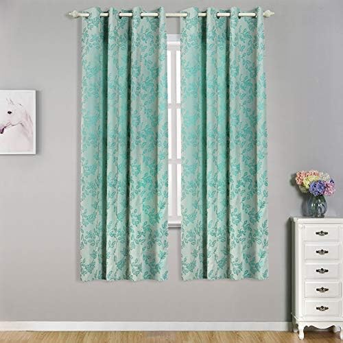 NAPEARL Leaves Jacquard Semi-Blackout Grommet Top Living Room Window Curtain Panel Set of 2 Panels (Leaf Green, 52" Wx84 L)