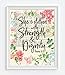 Floral, She is Clothed with Strength and Dignity, Proverbs 31:25, Christian Art Print, Unframed, Vintage Bible Page Verse Scripture Wall and Home Decor Poster, 8x10 Inches