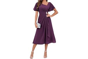 PENSILOO Chiffon Mother of The Bride Dress for Wedding V Neck Cape Sleeve Grandmother of The Groom Dresses PA067