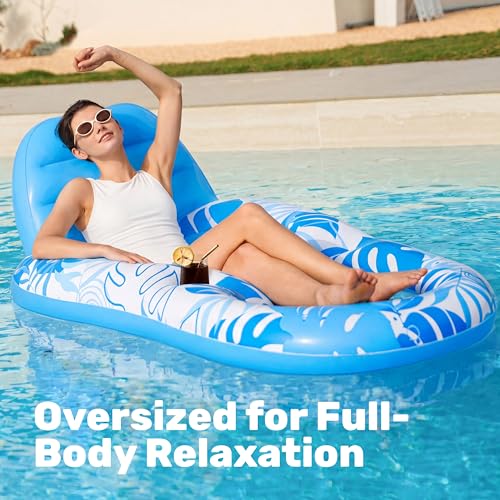 SLOOSH Inflatable Pool Floats, Recliner for Adults, Pool Float with Adjustable Backrest, Floating Chair with Cup Holder and Footrest for Summer Pool Party