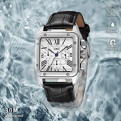 Gute Mens Watches, Mechanical Calendar Automatic Self-Winding Roman Numeral  PU Leather Wrist Watch with Blue Hands | Pricepulse