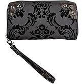 Rock Rebel Black on Black Wristlet Victorian Damask Zip Around Wallet