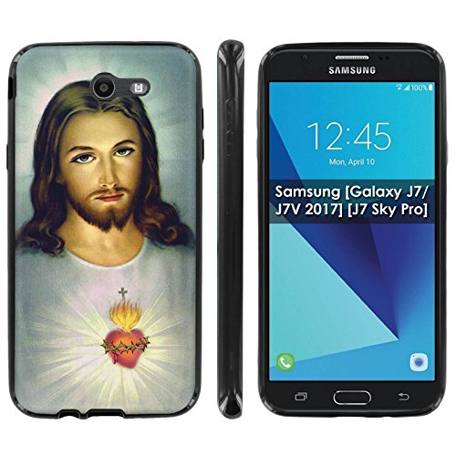 Samsung [Galaxy J7/J7V 2017] [J7 Sky Pro] Soft Mold [Mobiflare] [Black] Thin Gel Protect Cover - [Sacred Heart] for Galaxy J7 [2017] [5.5" Screen]