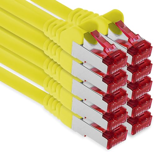 1aTTack.de 0,25m - yellow - 10 pieces - CAT6 CAT 6 Ethernet - Lan Network Cable - SET - RJ45 Internet 1000/Mbit/s Patchcabel CAT 6 S-FTP PIMF compatible with CAT5 CAT6a CAT7 CAT8
