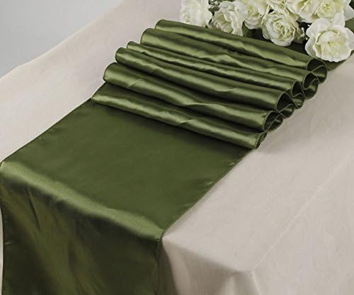OWS Pack Of 10 Wedding 12 x 108 inch Satin Table Runner Wedding Banquet Decoration-Olive Green
