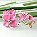 Navachi 18k Gold Plated Clear Crystal Pink Enamel Leaves Flower Omega Earrings