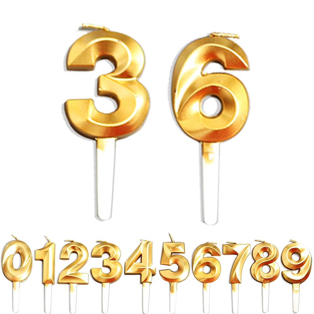 Birthday Candles, 36th/63th/3th/6th Birthday Cake Candles, Cake Decoration for Birthday Party Wedding Anniversary Graduation Party Supplies (Gold, Number 3&6) — image 1