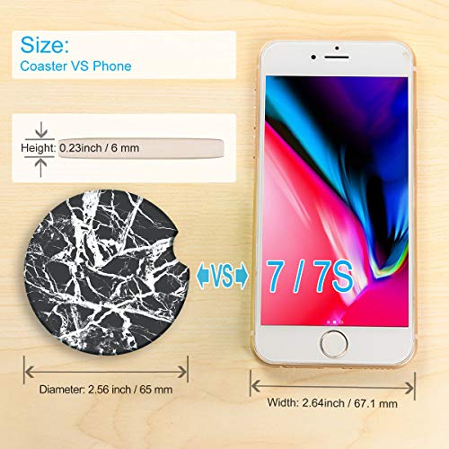 Absorbent Stone Car Coasters for Drinks, Black Marble Style Absorb Condensation for protect the Car cup holder and keep your car clean,Small 2.6" Diameter,Set of 2