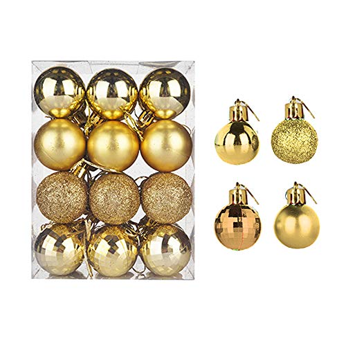 TangTanger Christmas Ball Assorted Pendant Shatterproof Ball Ornament Set Seasonal Holiday Wedding Party Decorations(24 pcs, 4 cm) (Gold) - Thumbnail 2