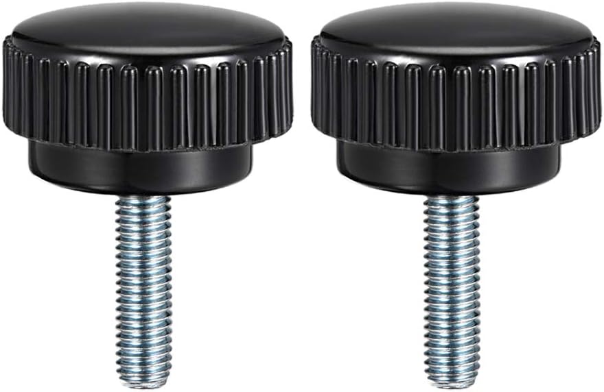 sourcing map 2pcs Knurled Clamping Knobs M8 x 20mm Metric Zinc Plated Carbon Steel Male Thread Thumb Screw on Type 40mm Plastic Round Head Threaded Hand Bolt Stud Knobs Black