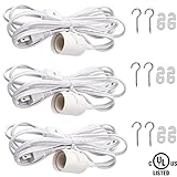 SooFoo 3Pack Pendant Light , Light Socket 11.5' Feet Extension, 2-Prong AC Power Cord Adapter, white Pendant Cord with a On/off switch, E26/E27 Base Bulbs (3pack)