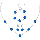 JIEMUCHU Gold Plated Stainless Steel Four Leaf Clover Bracelet Necklace and Earrings Jewelry Set for Women