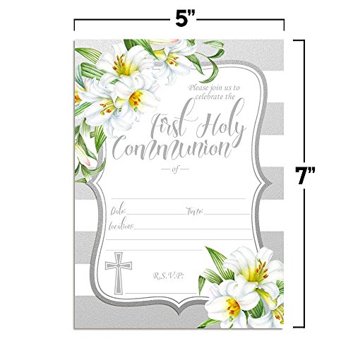 image for Watercolor Floral Lilies First Holy Communion Religious Party Invitati