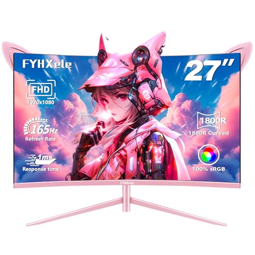 FYHXele 27 Zoll Curved Gaming Monitor-165Hz, 1800R Curved Bildschirm, 1ms, Fast IPS, FreeSync, VA Panel 100% sRGB, VESA 100X100mm, HDMI/DP Computer Mo